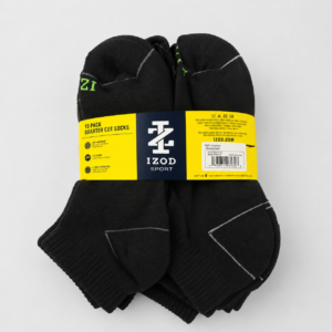 IZOD Sport Quarter Cut Socks – 10 Pack Performance Comfort Socks (Black)