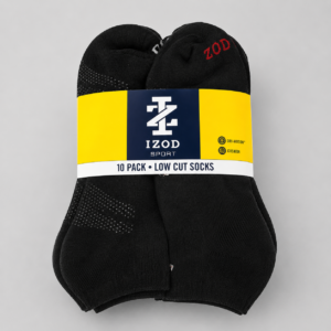 IZOD Sport Low-Cut Performance Socks – 10 Pair Pack (Black)